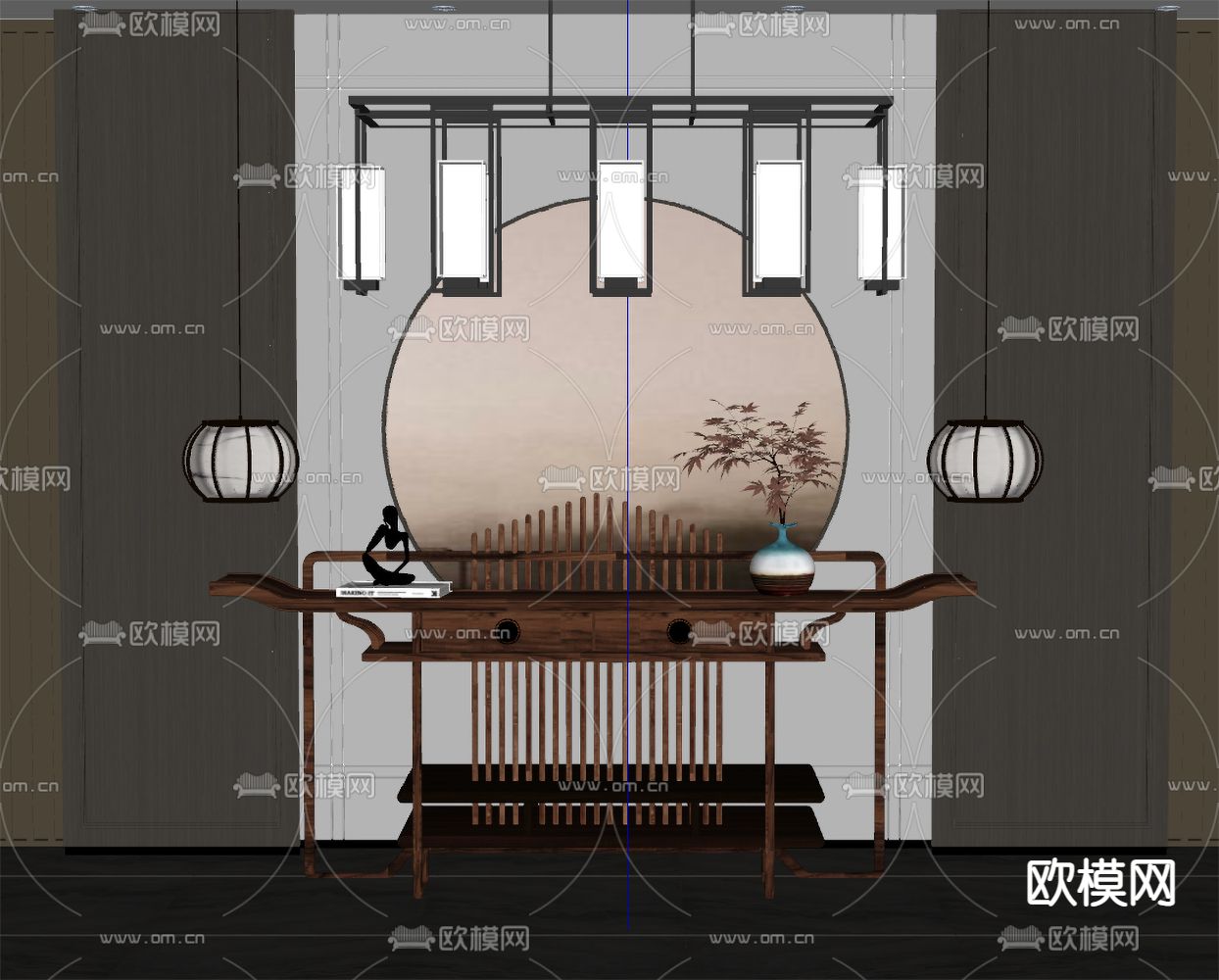 新中式端景条案su模型下载（渲染图2）