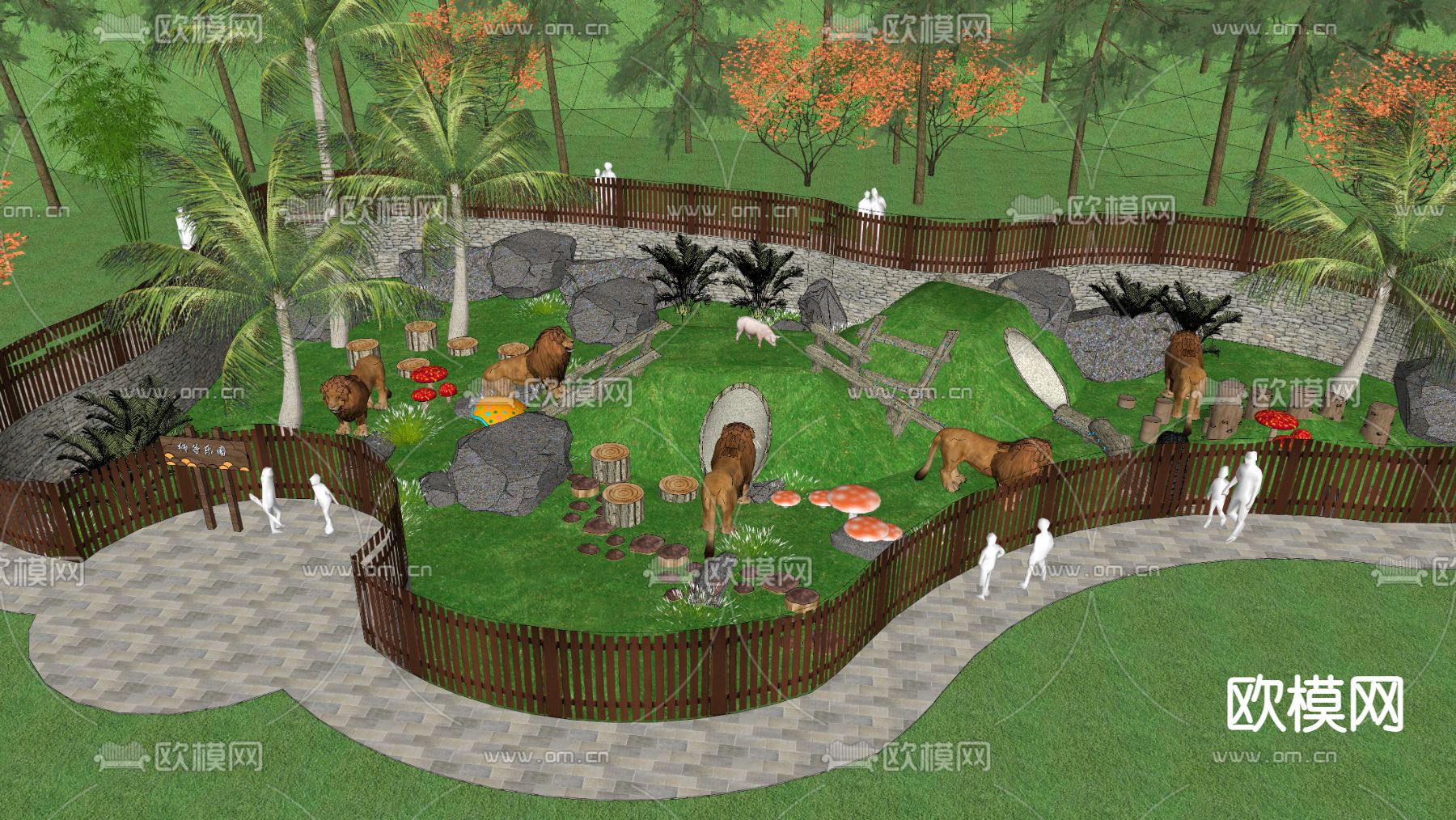 动物园狮子园艺小品su模型