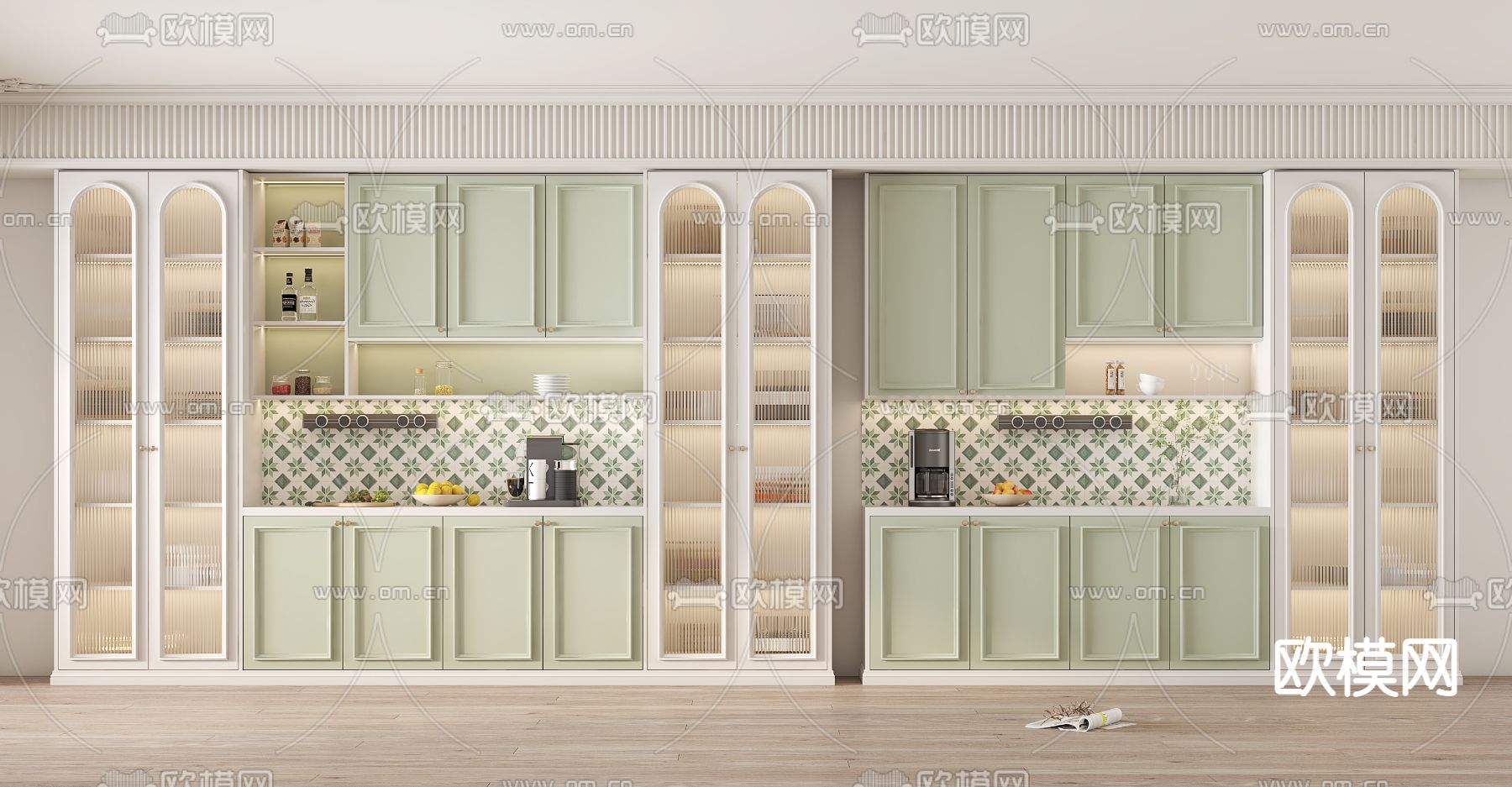 法式酒柜 餐边柜su模型下载（渲染图1）