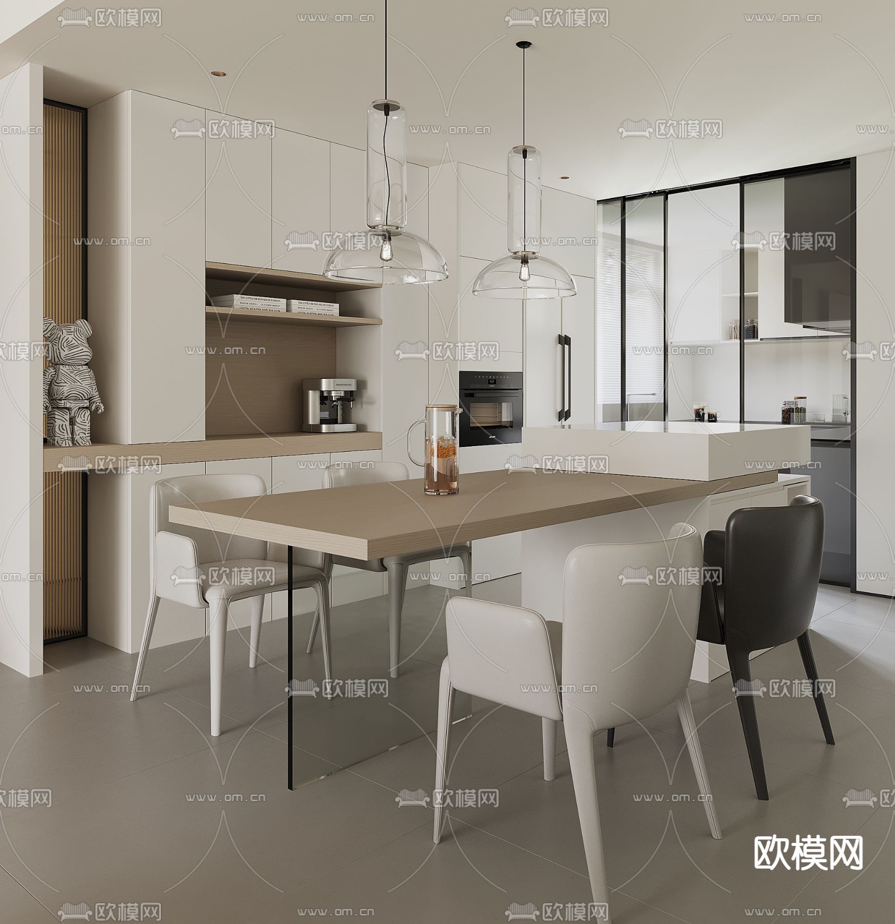 岛台餐桌椅3d模型下载