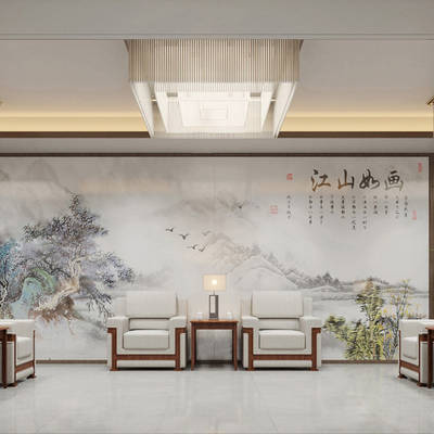  新中式接待室su模型 