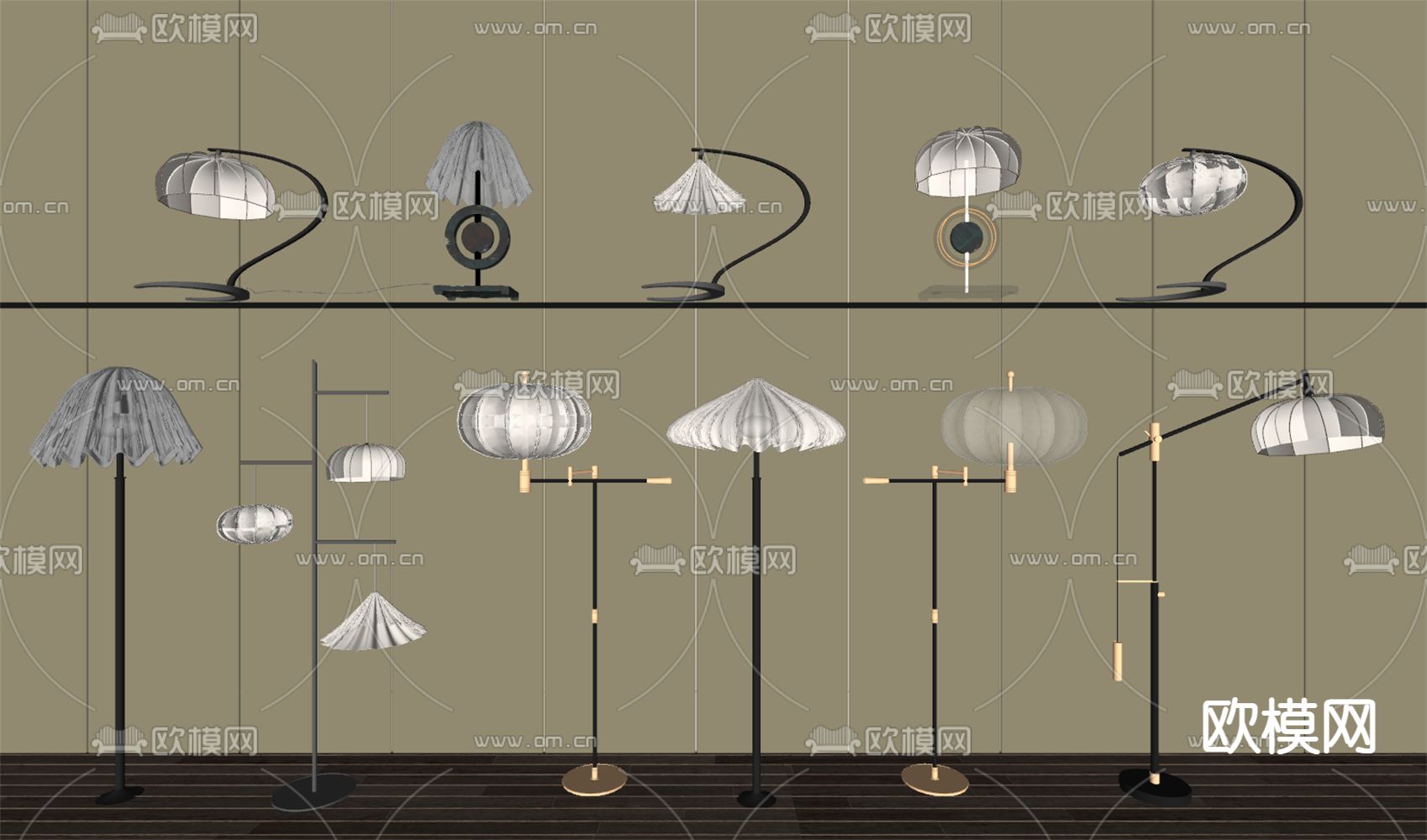 现代落地灯台灯su模型下载（渲染图2）
