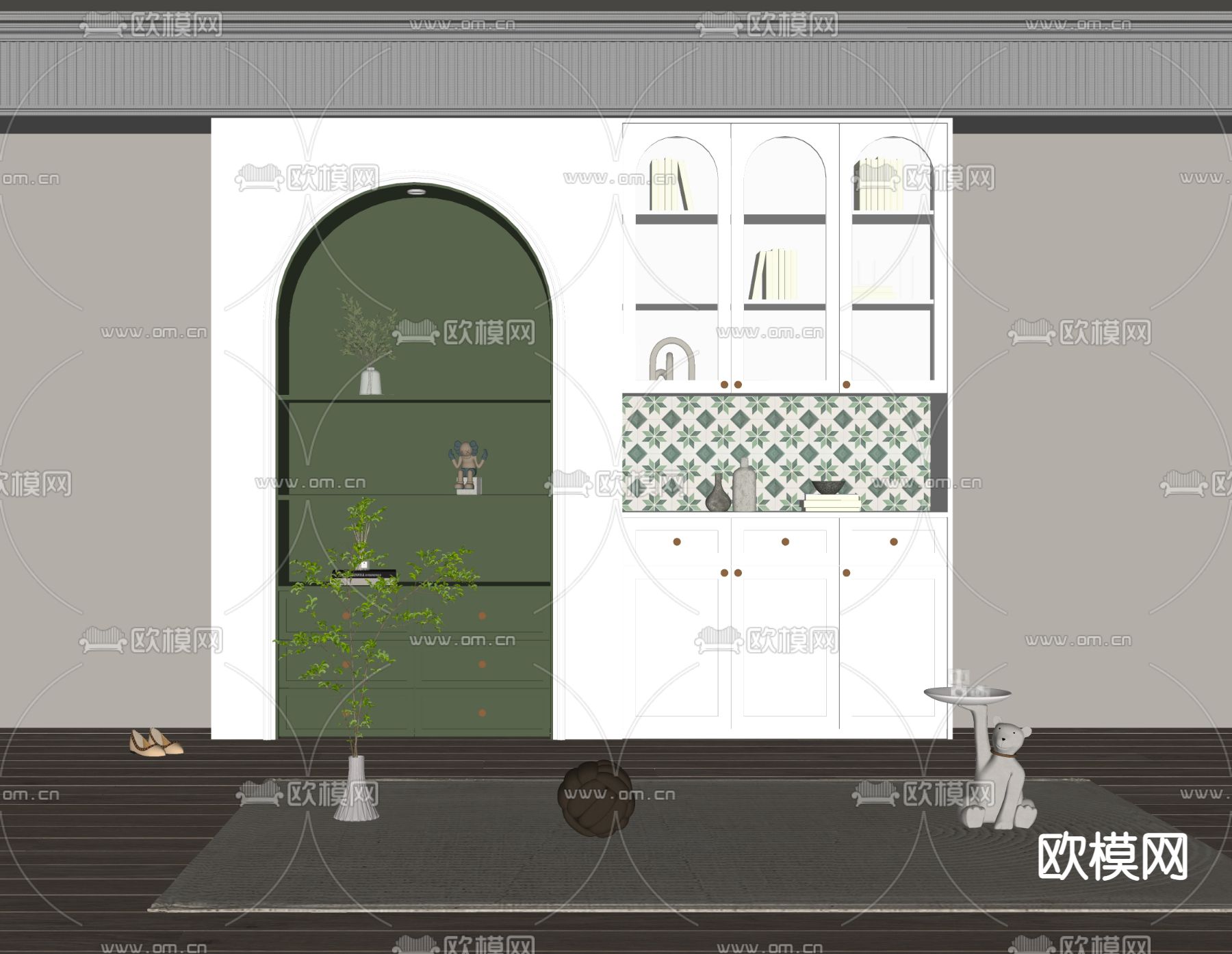 法式入户鞋柜su模型下载（渲染图2）