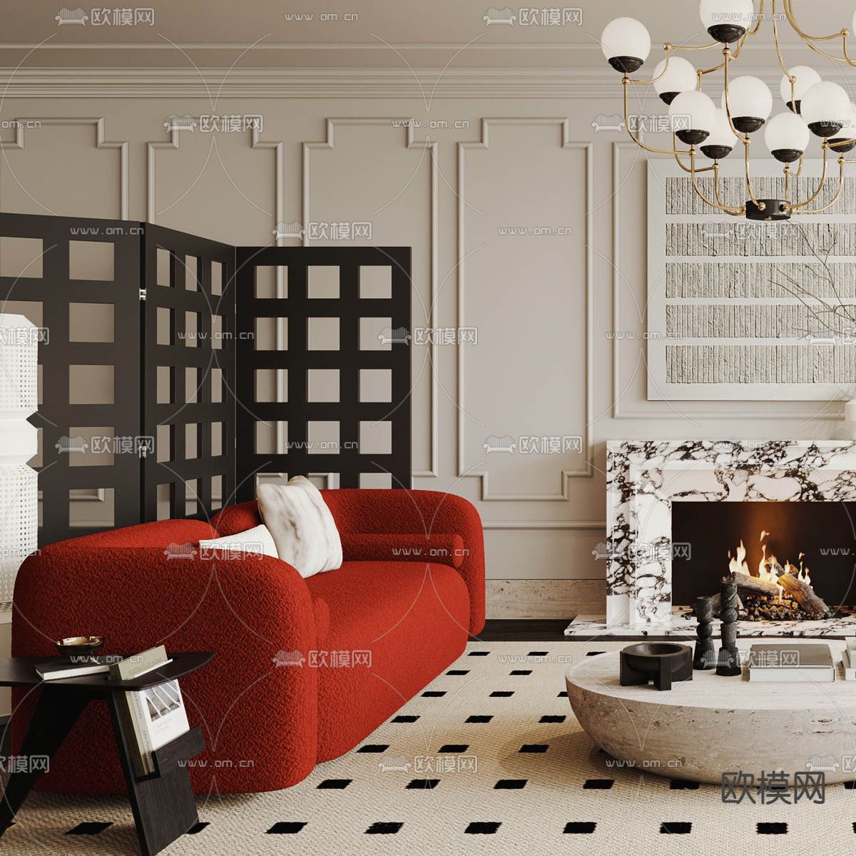 法式客厅3d模型下载（渲染图2）