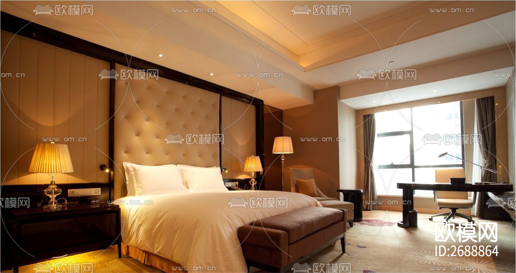 万达希尔顿客房cad施工图下载（渲染图2）