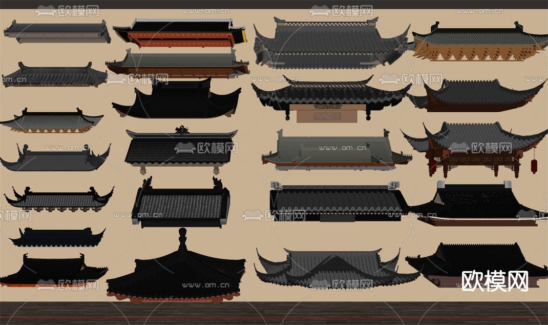 中式屋檐 飞檐 屋脊su模型下载_ID14126499_sketchup模型下载-欧模网