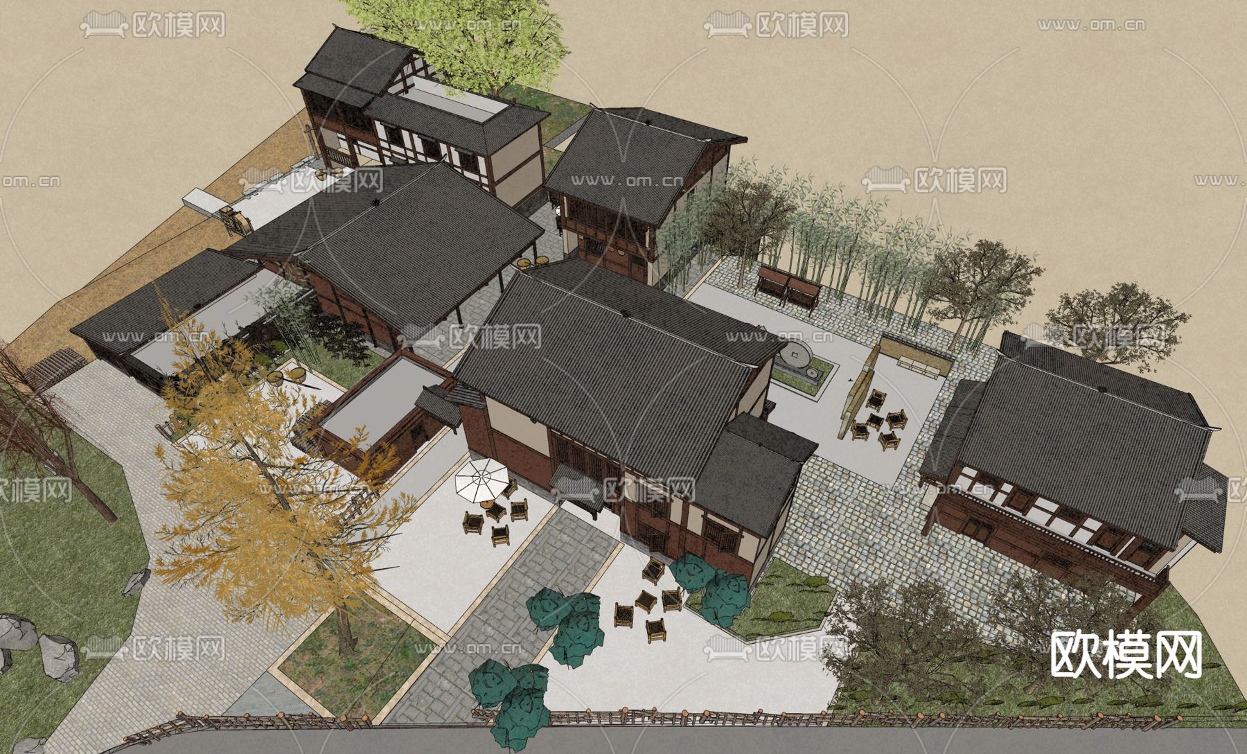 乡村民居院落su模型下载（渲染图2）