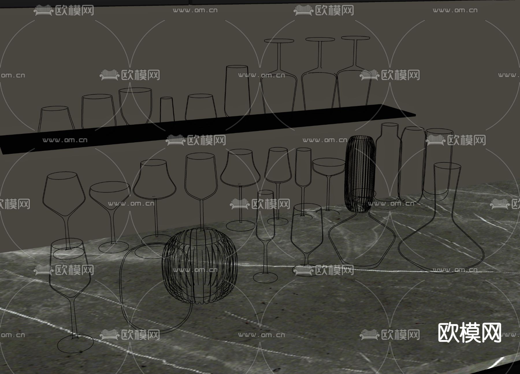 酒杯 玻璃杯su模型下载（渲染图2）