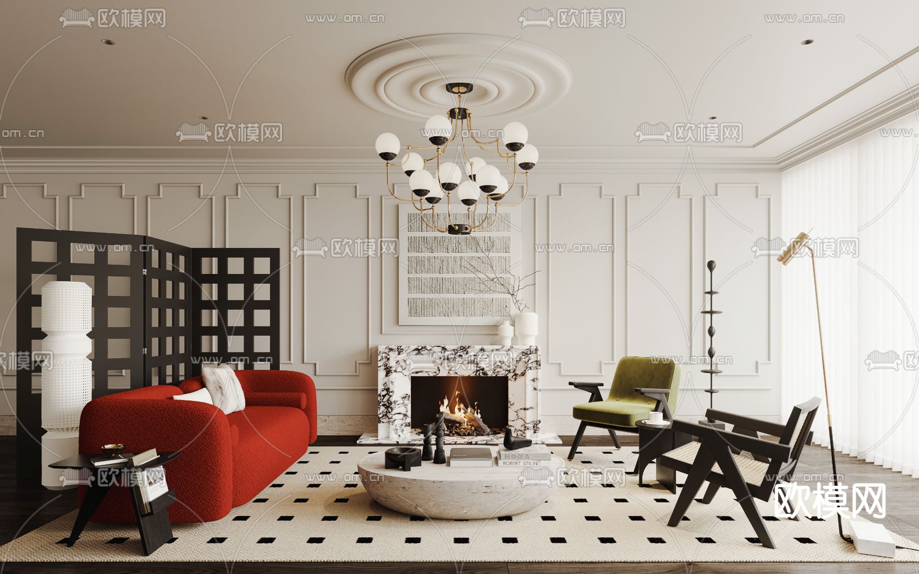 法式客厅3d模型下载（渲染图1）