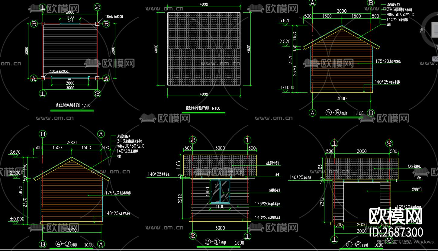 售货亭小木屋CAD节点大样下载