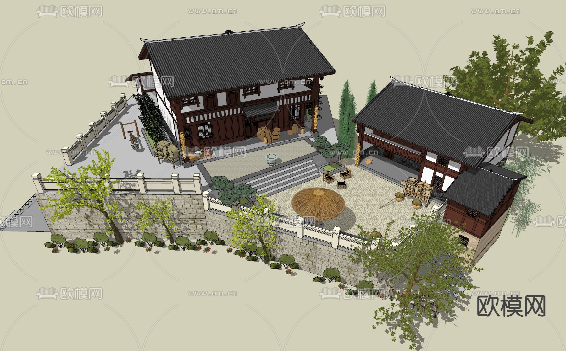 乡村民居院落su模型下载（渲染图2）