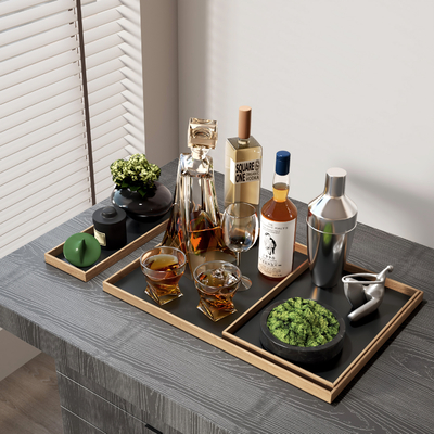  现代酒瓶 酒杯su模型 