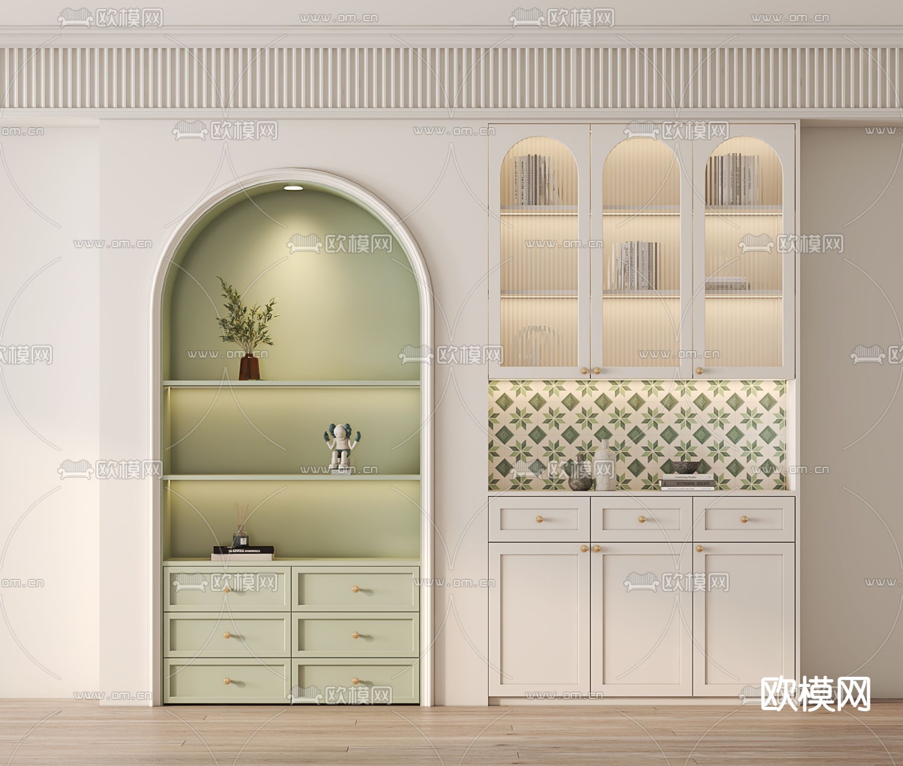 法式入户鞋柜su模型下载（渲染图1）