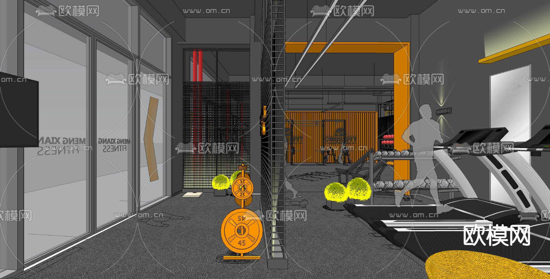 工业风健身房su模型下载（渲染图4）