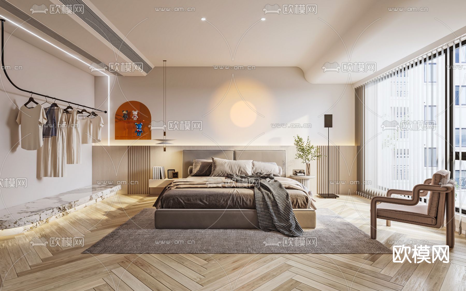 奶油风卧室 主卧3d模型下载