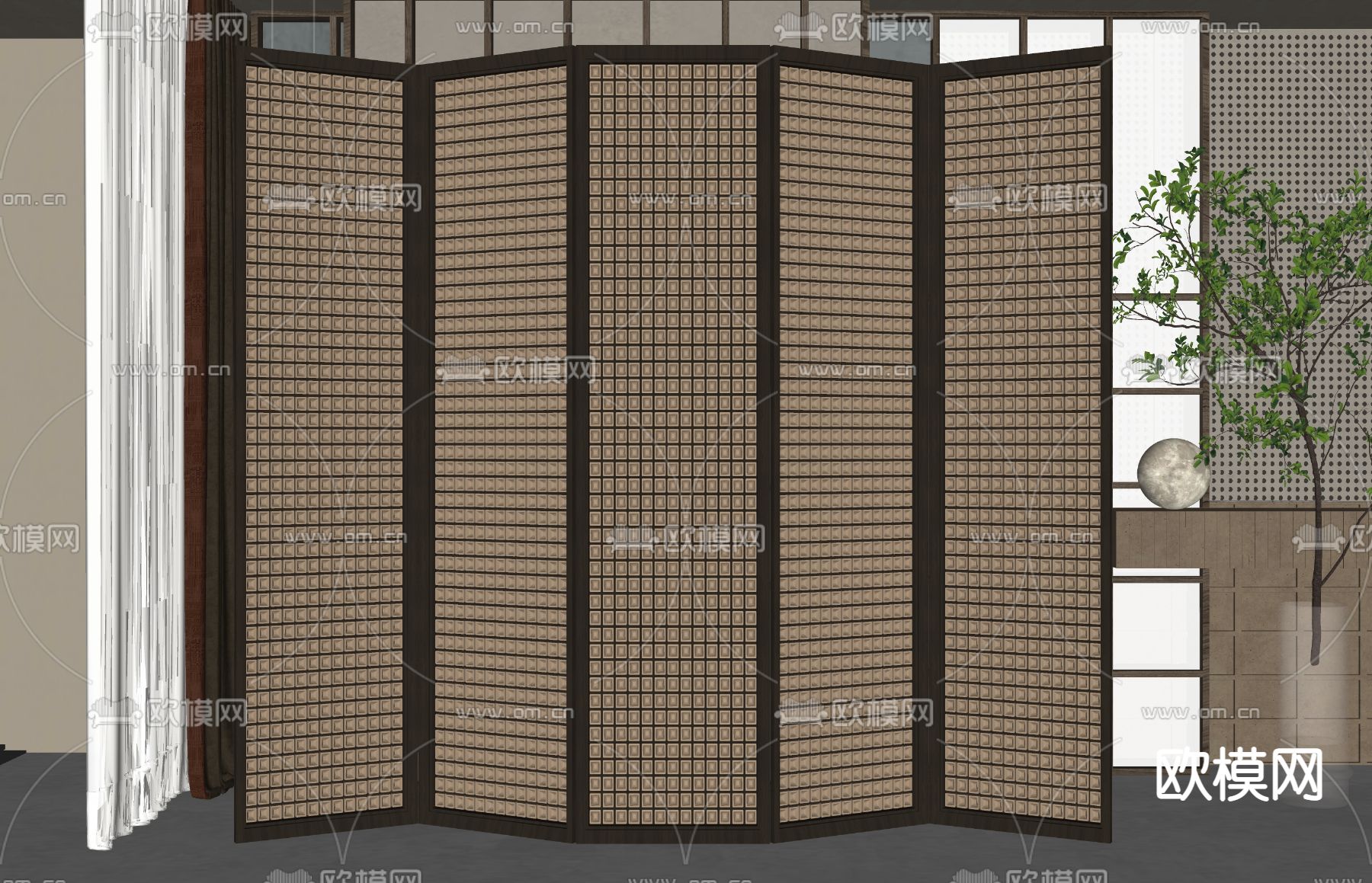 新中式屏风 隔断su模型下载（渲染图2）