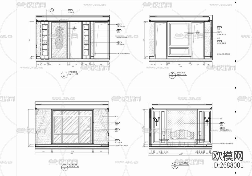 350㎡三层别墅室内cad施工图-免费3dmax模型库-欧模网