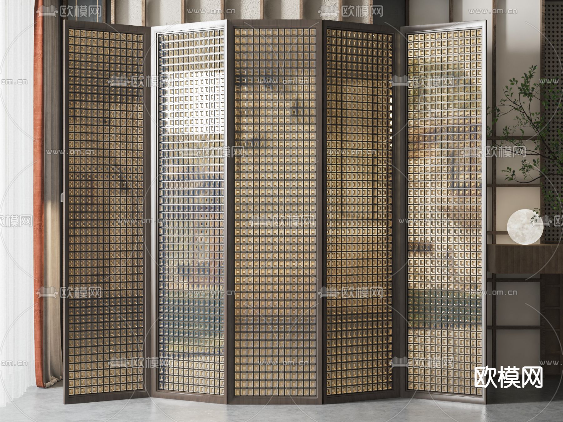 新中式屏风 隔断su模型下载（渲染图1）