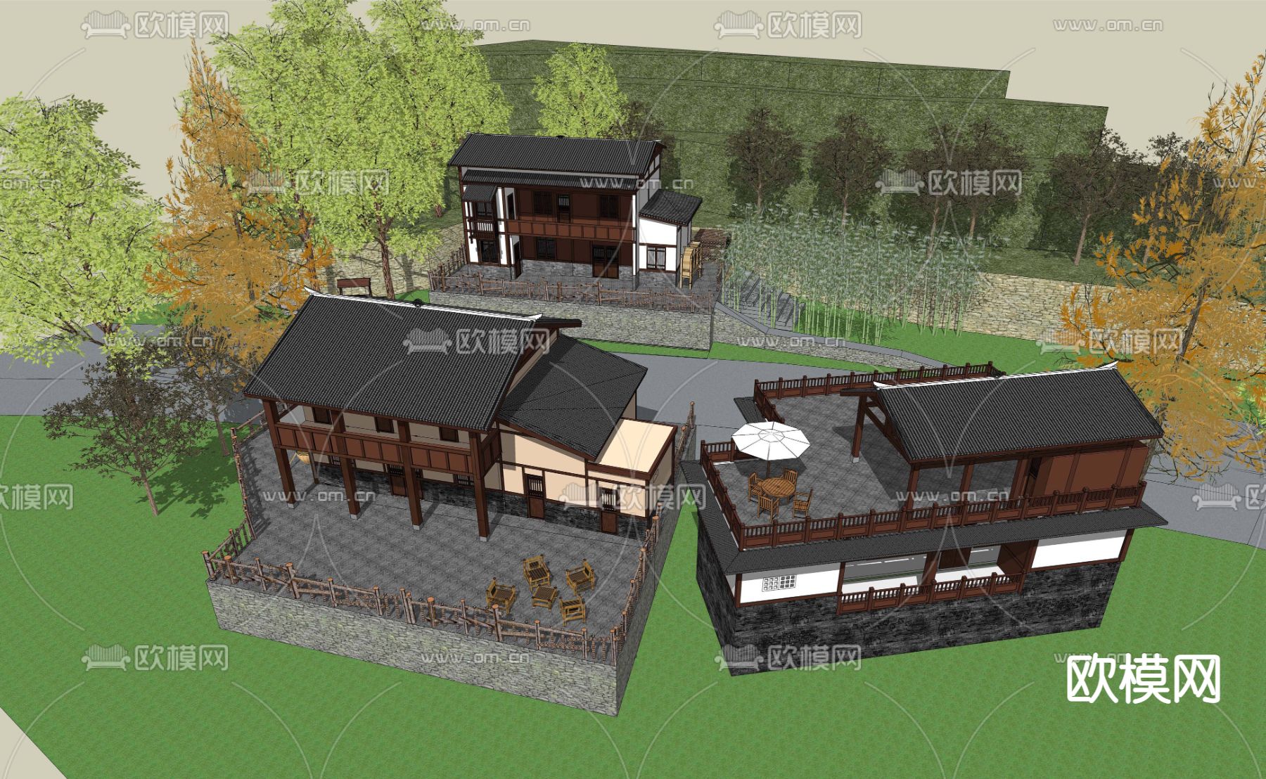乡村民居院落su模型下载（渲染图1）