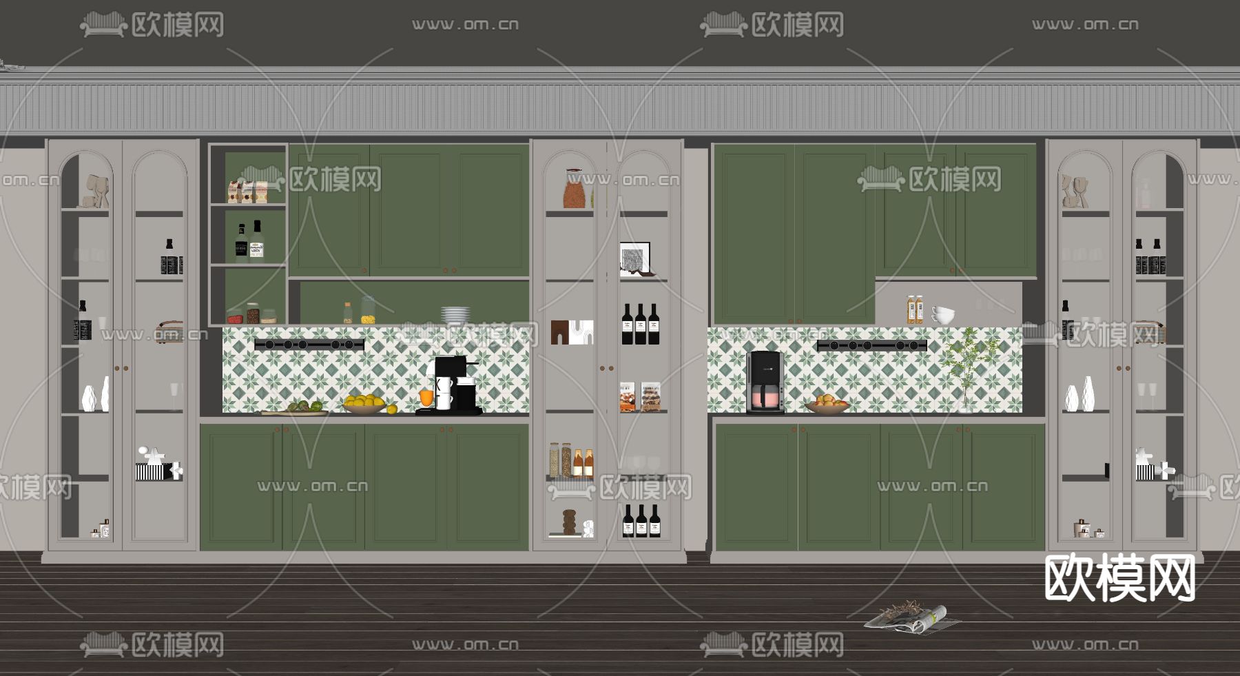 法式酒柜 餐边柜su模型下载（渲染图2）