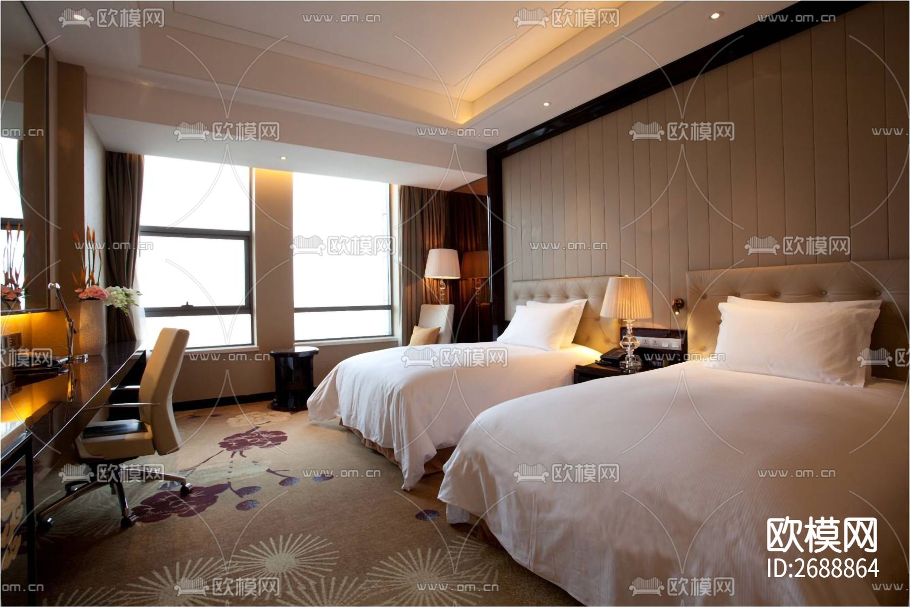 万达希尔顿客房cad施工图下载（渲染图1）