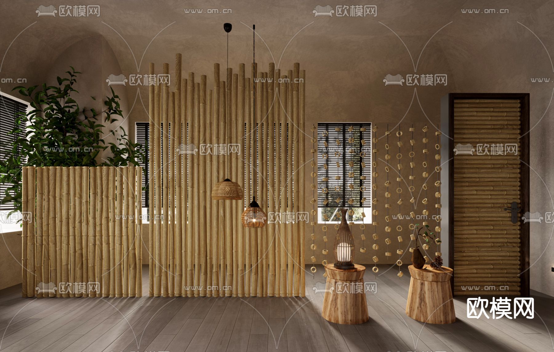 竹子格栅 竹门 屏风3d模型下载