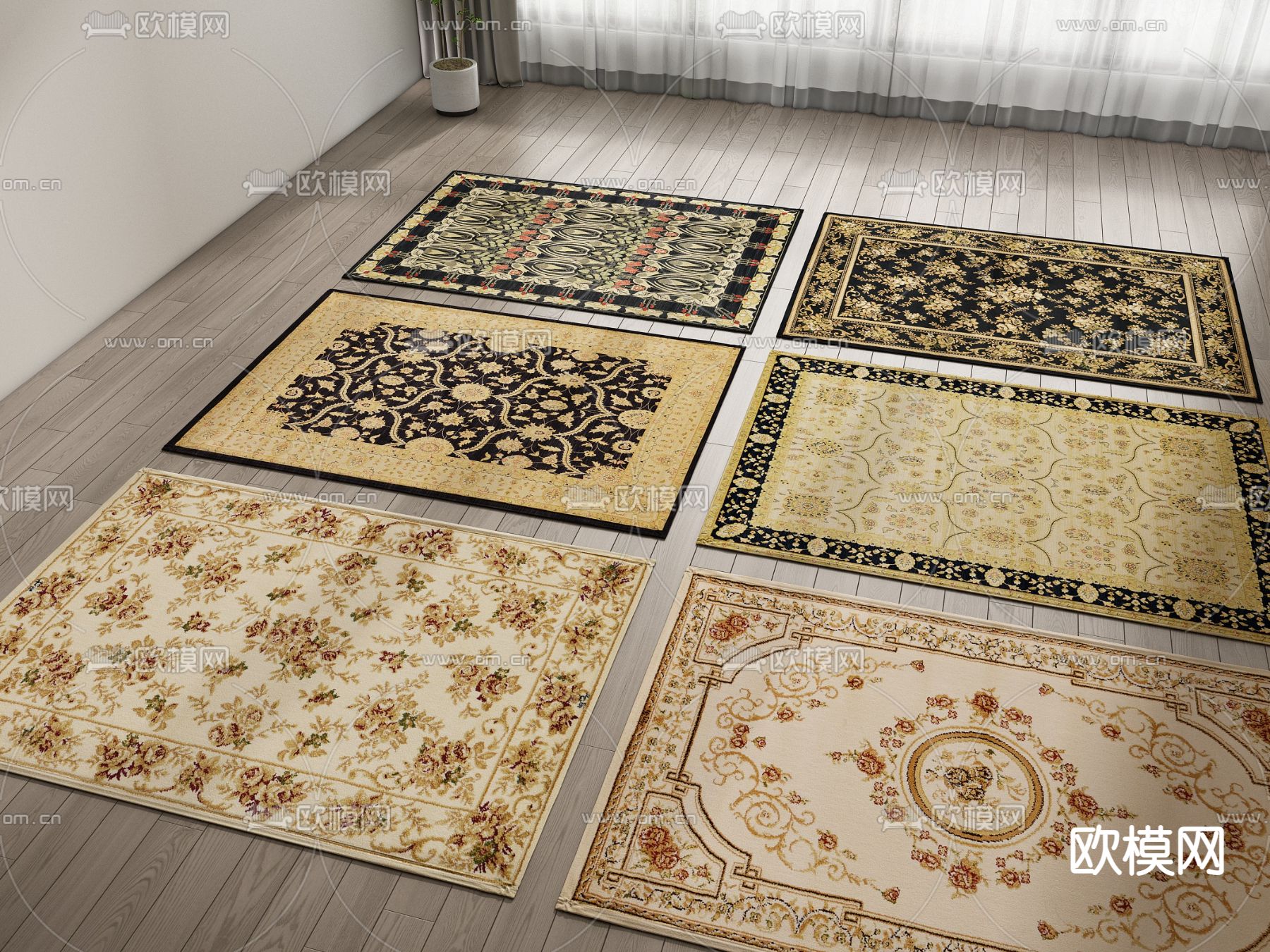中式花纹地毯 方毯3d模型下载