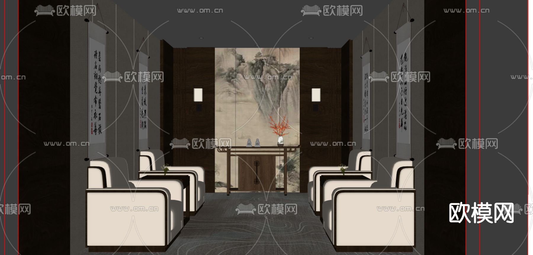 新中式待客室su模型下载（渲染图2）