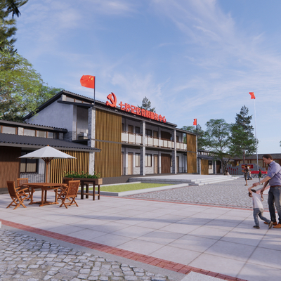  新中式党群服务中心su模型 