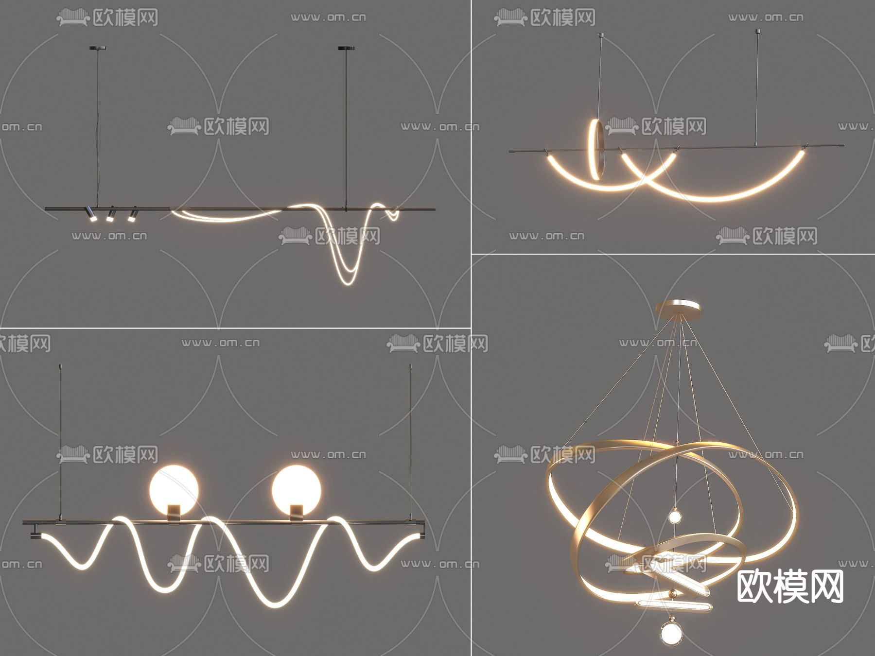 长吊灯 曲线吊灯3d模型下载