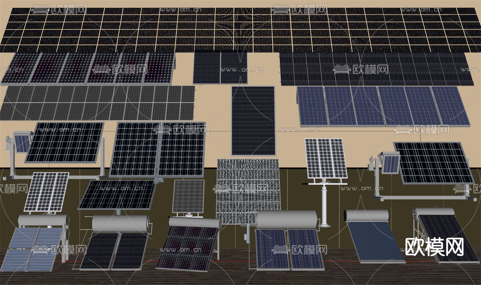 太阳能光伏板 发电板su模型下载（渲染图2）