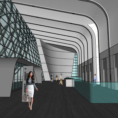  写字楼入口 大堂su模型 