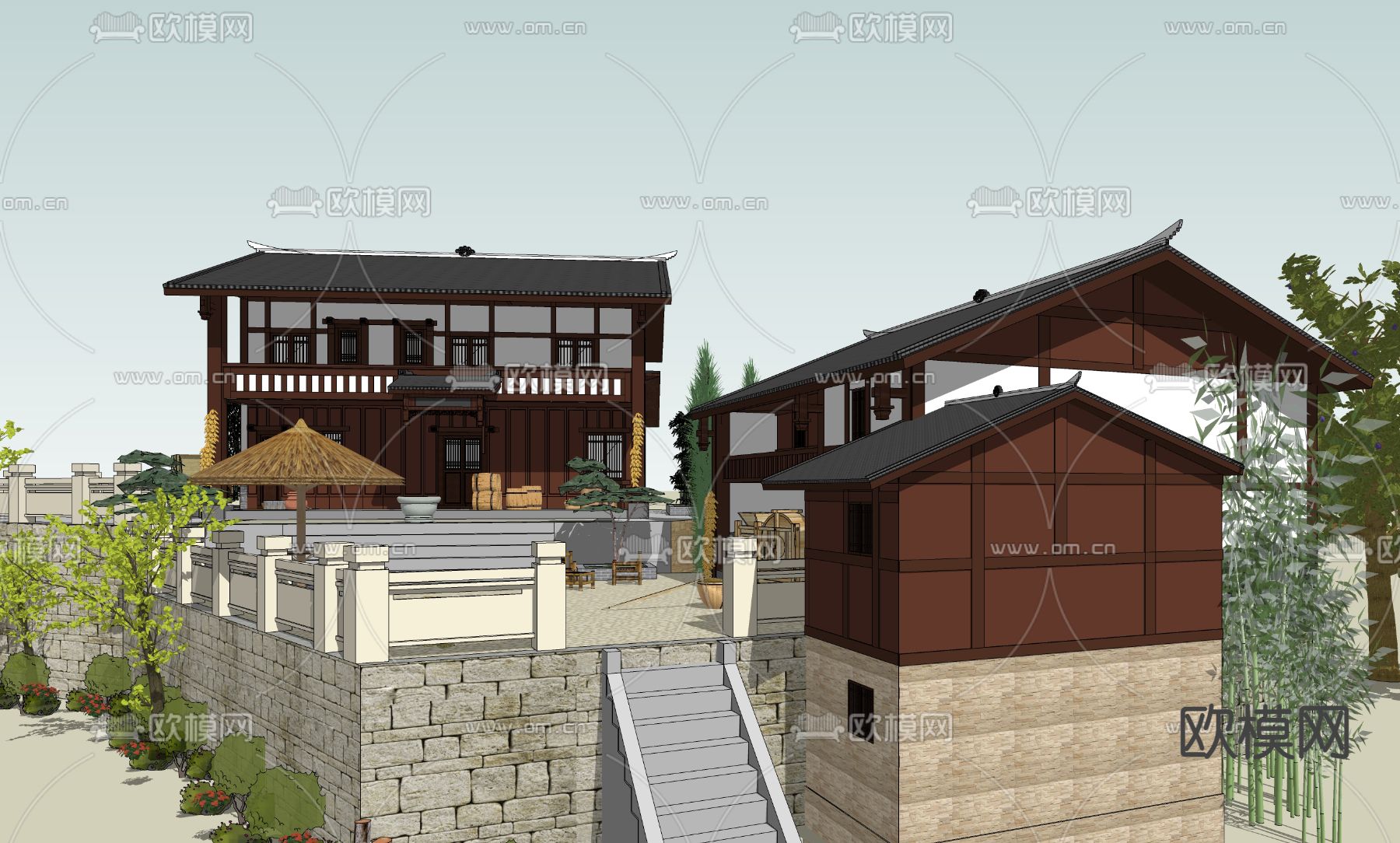 乡村民居院落su模型下载（渲染图3）