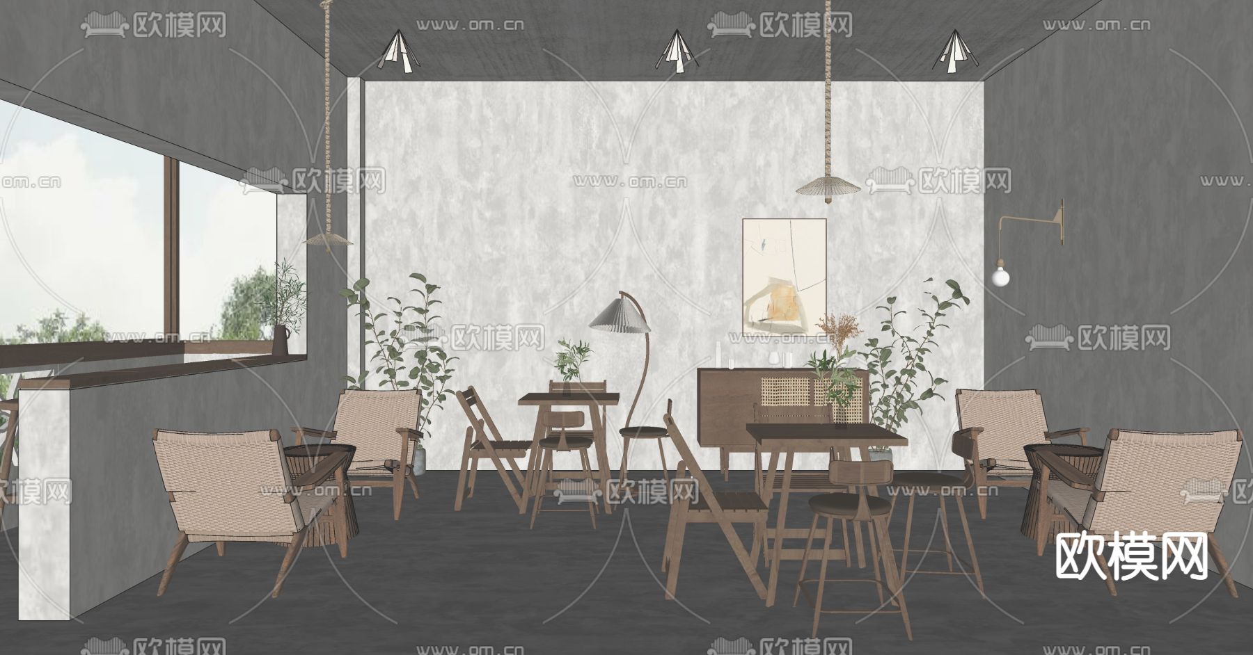 侘寂奶茶店su模型下载（渲染图2）