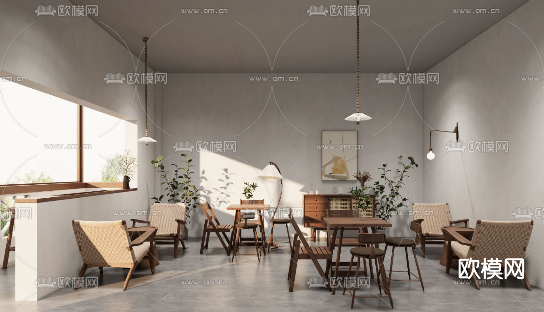 侘寂奶茶店su模型下载（渲染图1）