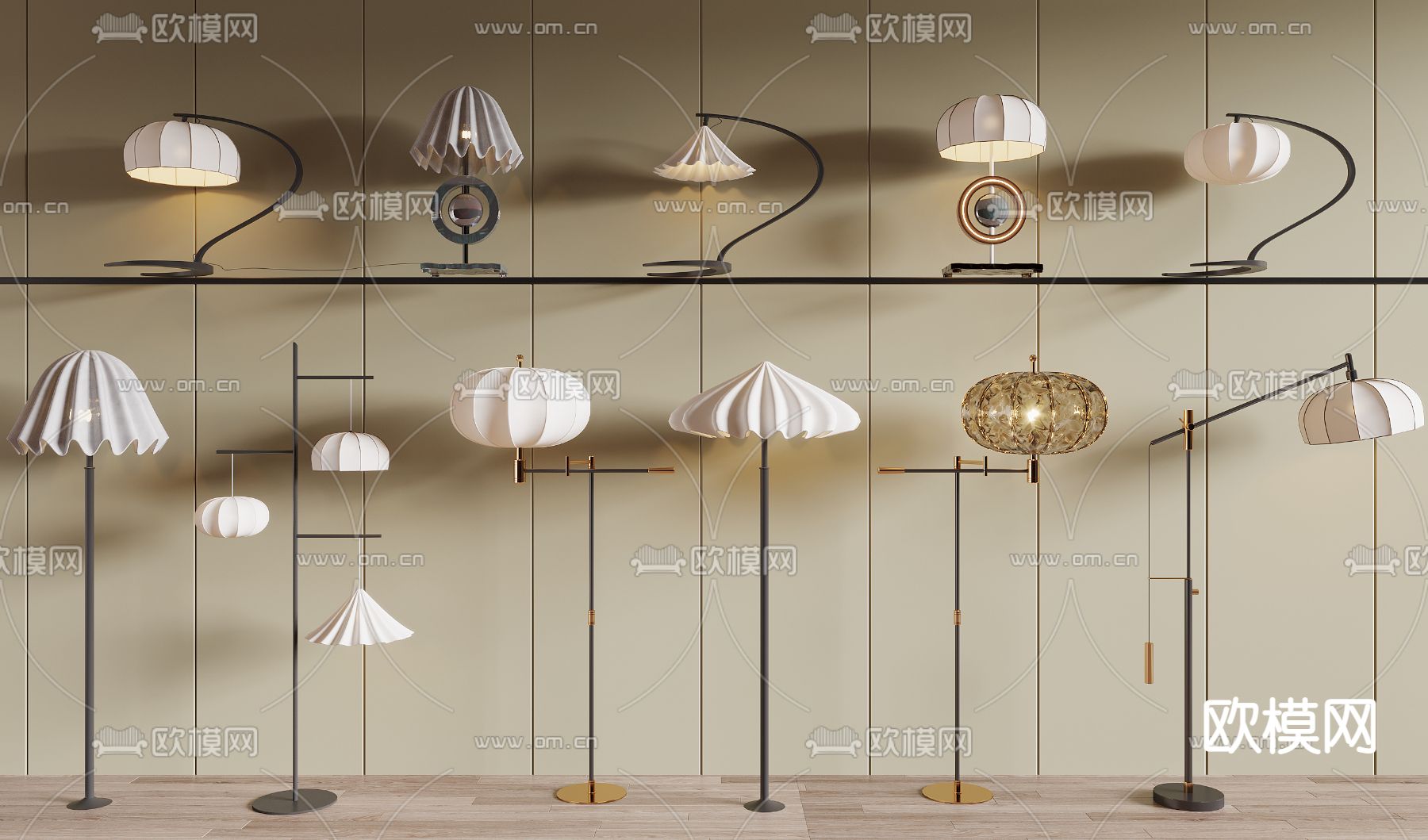 现代落地灯台灯su模型下载（渲染图1）