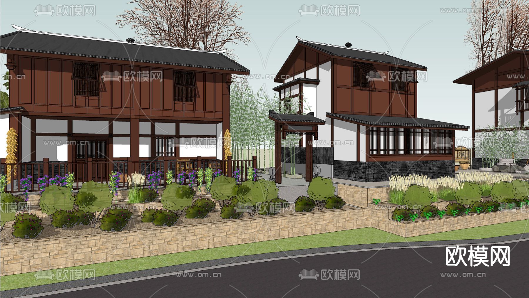 乡村民居院落su模型下载（渲染图1）