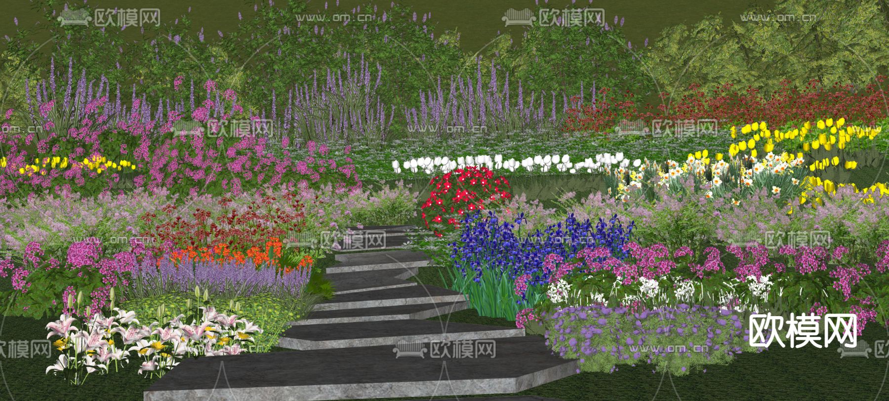 现代花卉花草su模型下载（渲染图1）