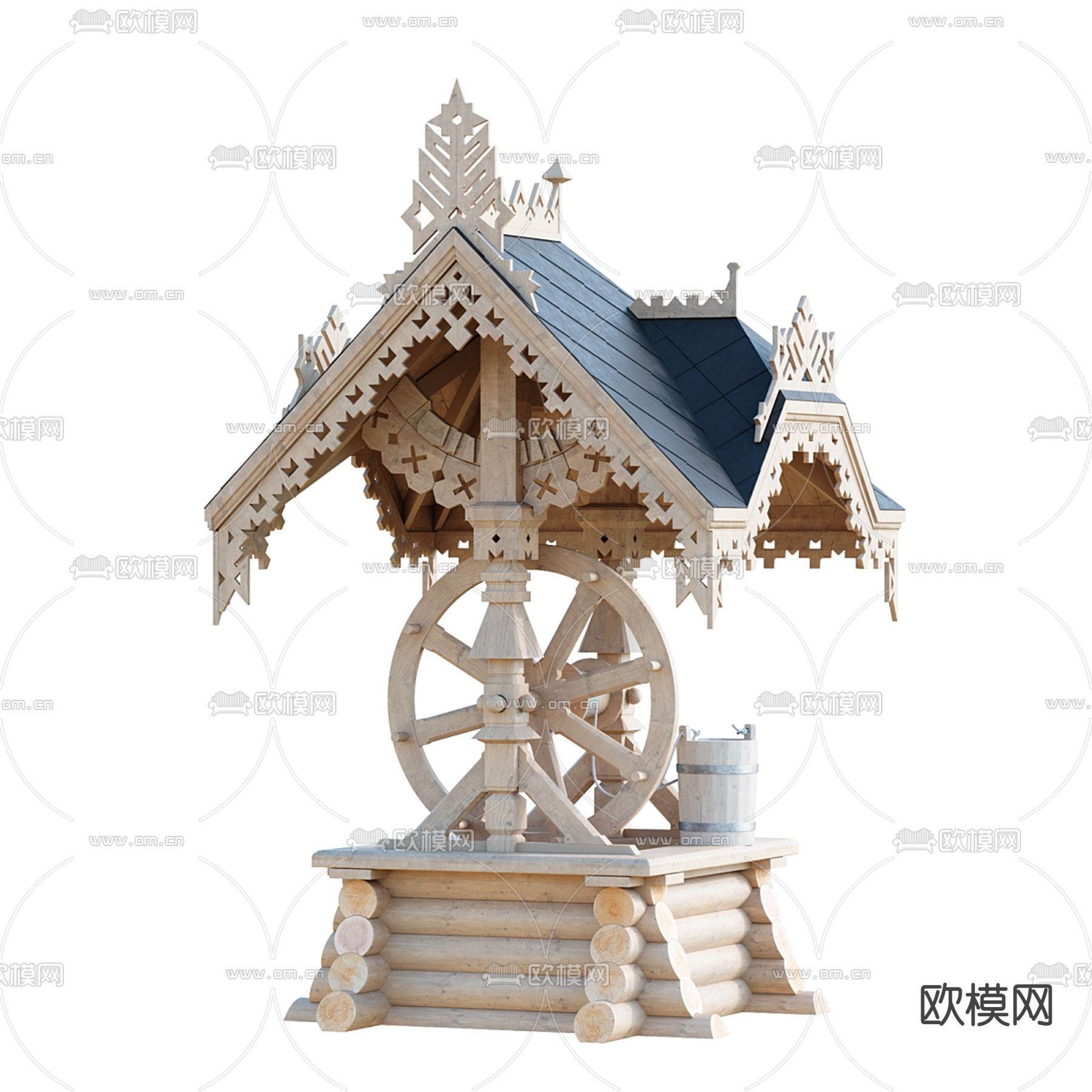 中式水井 古井3d模型下载