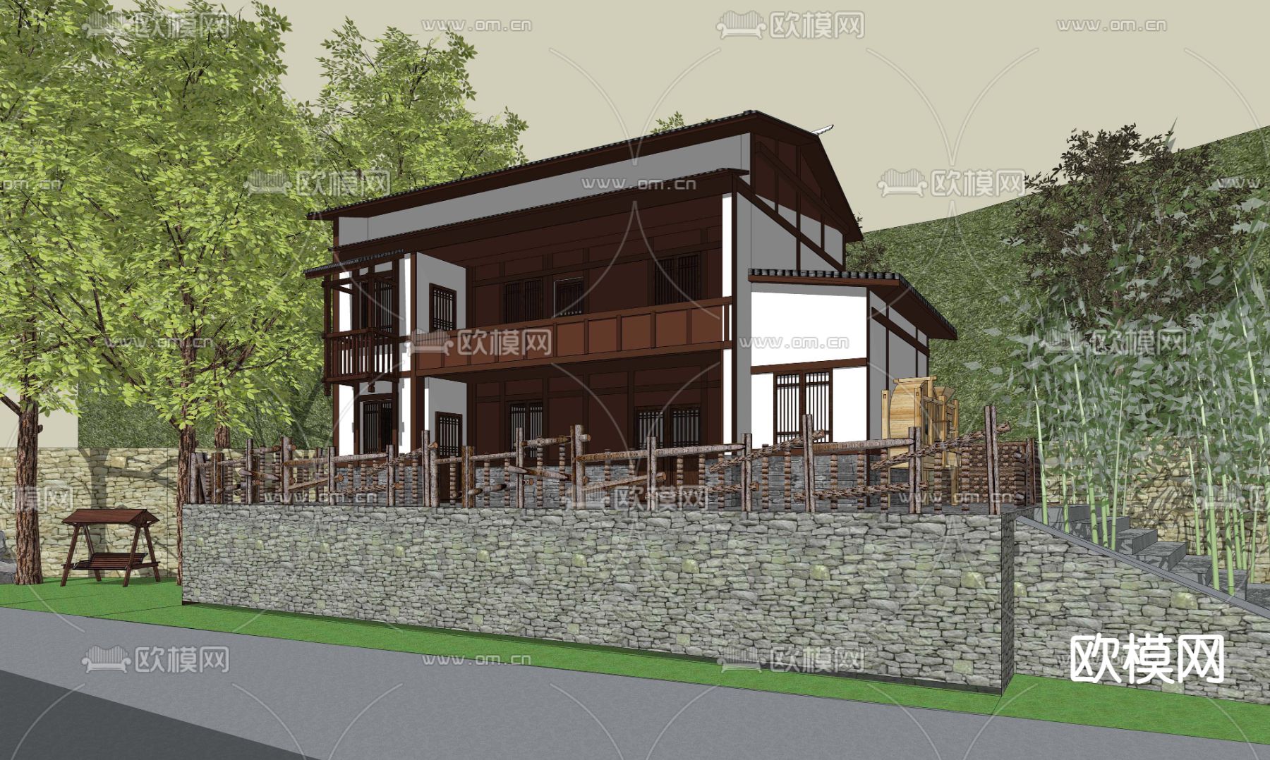 乡村民居院落su模型下载（渲染图2）