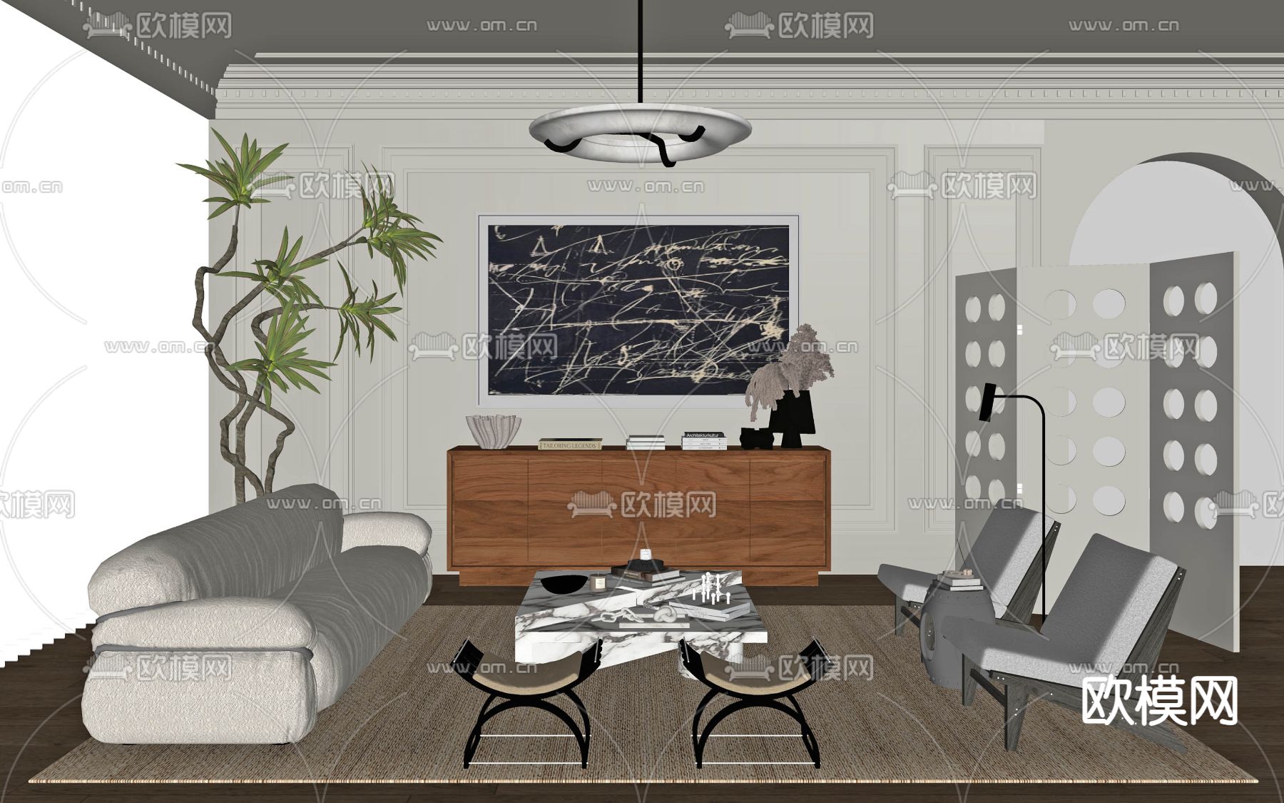 法式客厅su模型下载（渲染图2）