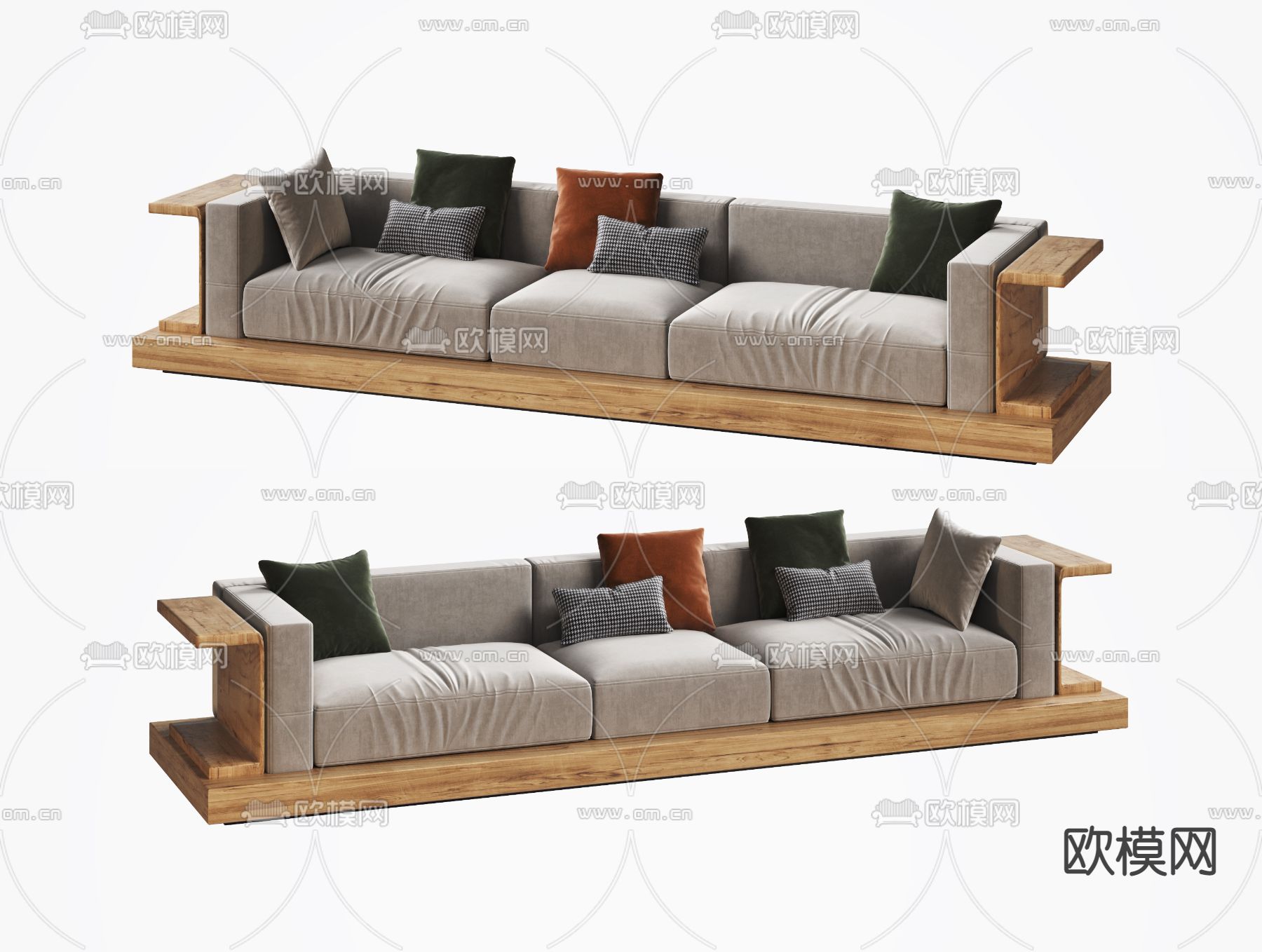 日式多人沙发3d模型下载