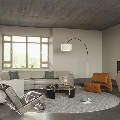 侘寂风弧形组合沙发su模型