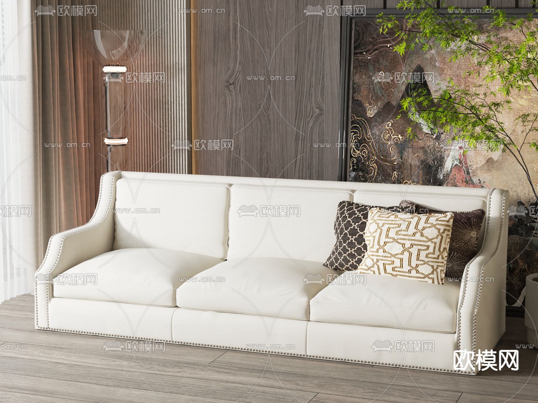 美式多人沙发3d模型下载