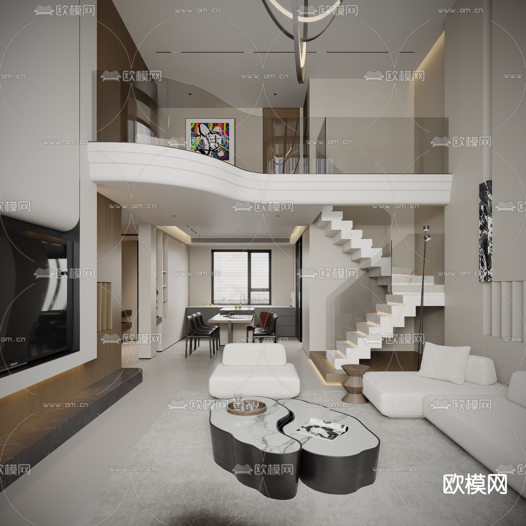 别墅客厅 别墅大堂3d模型下载（渲染图2）