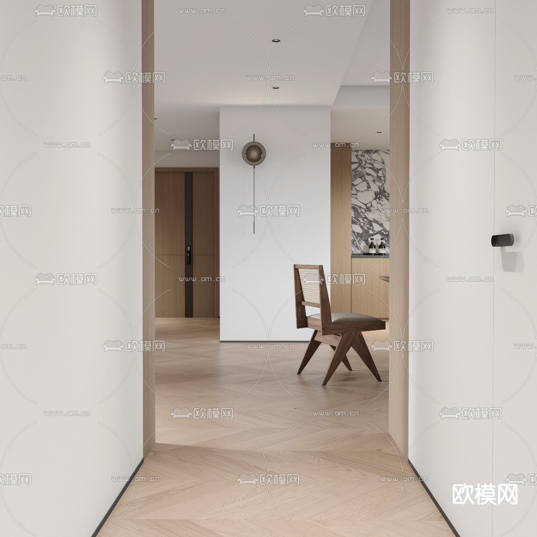 奶油风客餐厅3d模型下载（渲染图8）