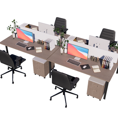  办公桌椅卡位su模型 