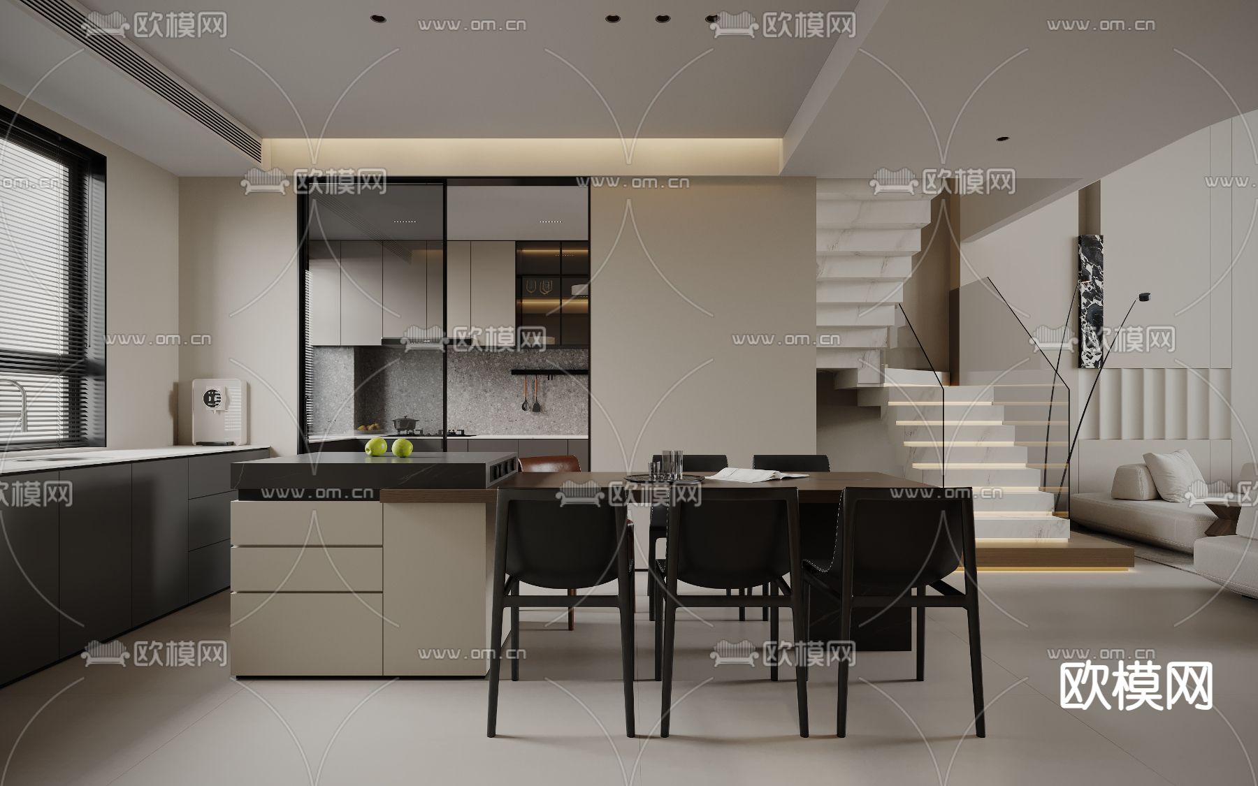 别墅客厅 别墅大堂3d模型下载（渲染图4）