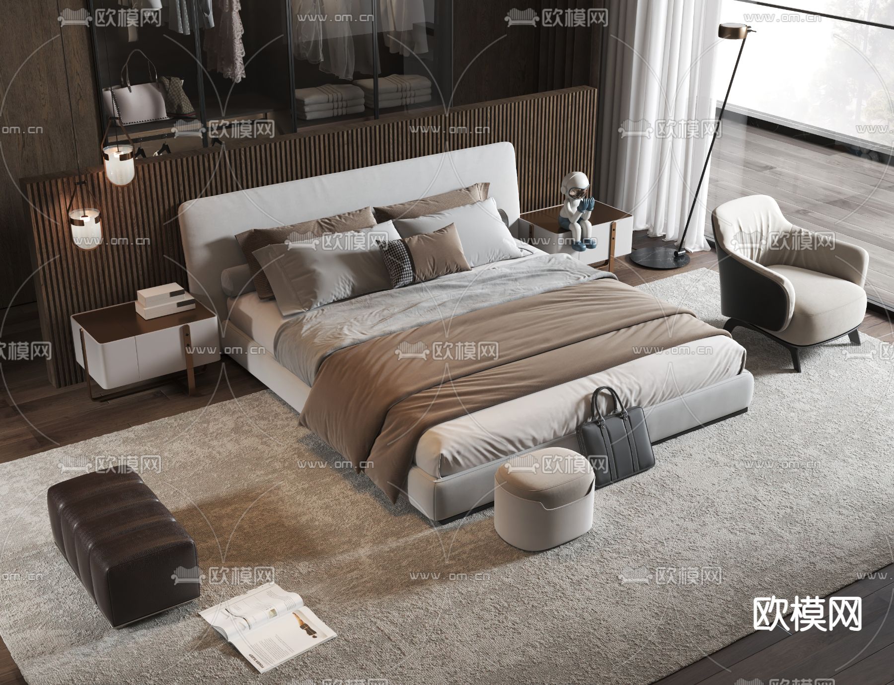 Minotti 双人床3d模型下载（渲染图1）