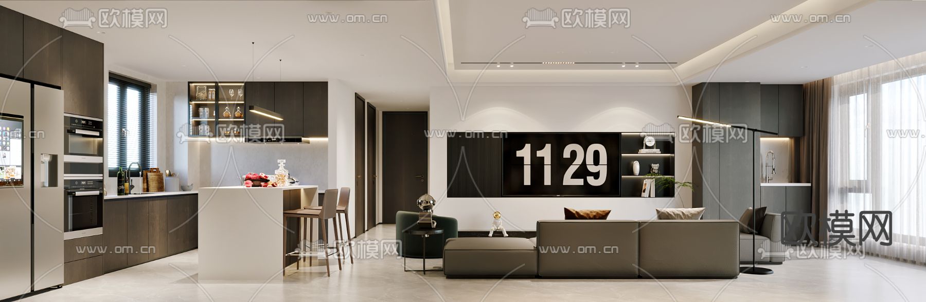 现代客餐厅3d模型下载（渲染图2）
